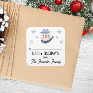 Custom Holiday Vintage Snowman To & From Square Sticker