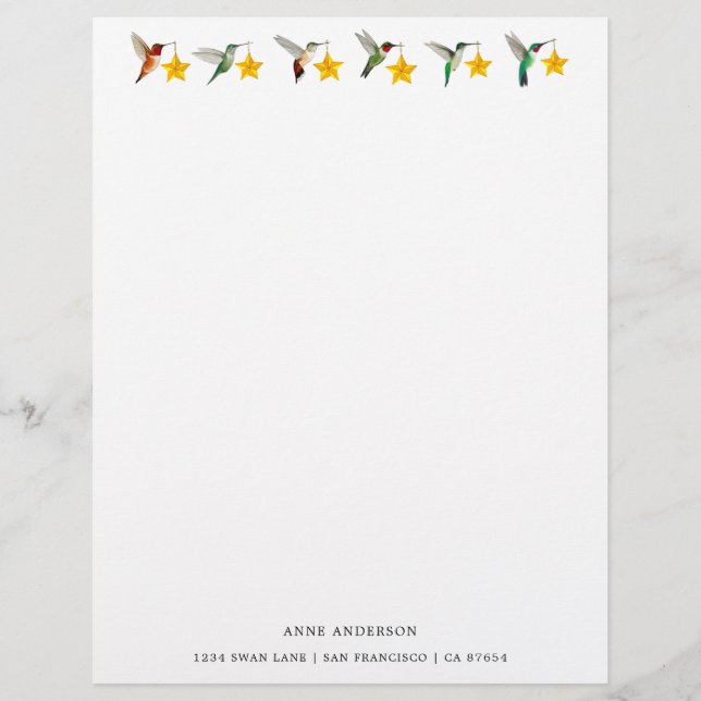 Custom Holidays Hummingbirds  Stationery Custom Letterhead (Front)