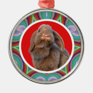 Custom Holland Lop Rabbit Photo Rainbow Art Metal Tree Decoration