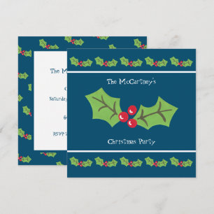 Custom Holly & Berries Christmas Party Invitation