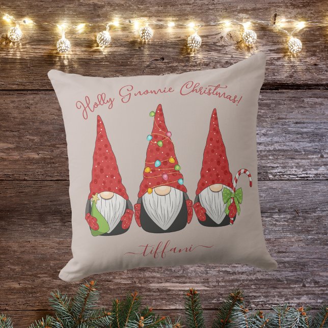 Custom Holly Gnomie Christmas Festive Gnomes Pink Cushion (Creator Uploaded)