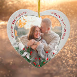 Custom Holly & Pine Silver Frame Photo 1st Xmas  Ceramic Tree Decoration<br><div class="desc">Silver frame adorned with holly and pine ornament to display your own special memory. Heart shape is a perfect symbol for love. The bright and shiny silver border encircles your photos. The holly, pine and silk ribbon complete the whole design with a joyful atmosphere of the holiday season. Easily place...</div>