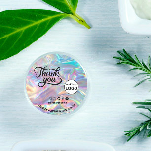 Custom Holograph Logo Name Social Thank You Classic Round Sticker