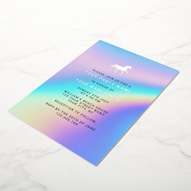 Custom Holographic Modern Elegant Unicorn Party (Rotated)
