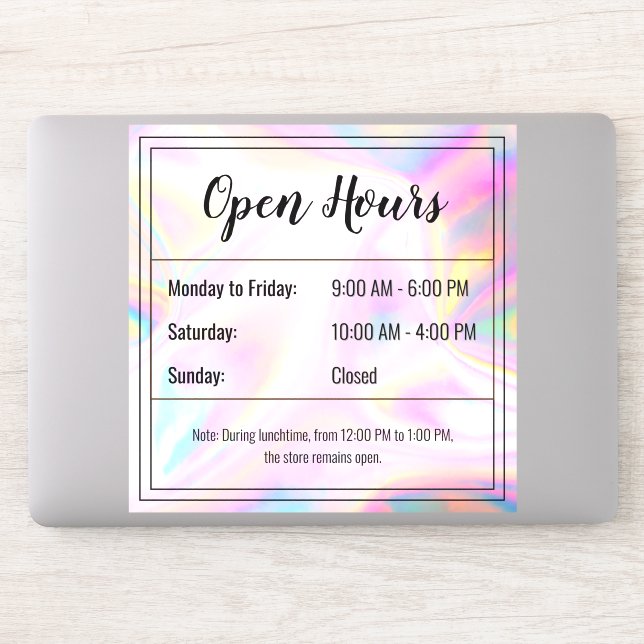 Custom Holographic opal stone Open Hours Sticker (Computer)