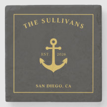 Custom Home Bar Monogram Black Gold Anchor