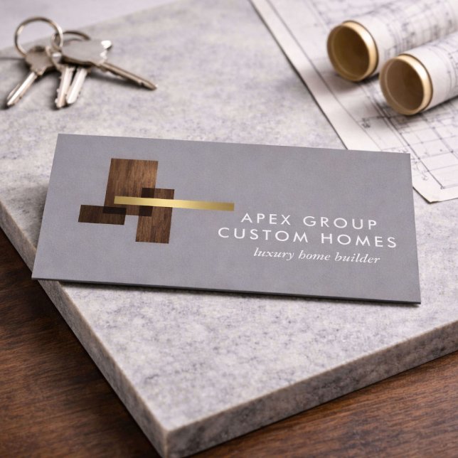 Custom Home Builder Logo Gray Business Card (Creator Uploaded)
