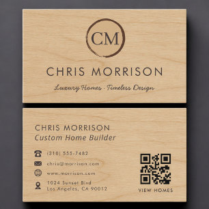 Custom Home Builder Wood QR Code Professional Business Card