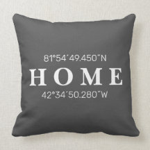 Custom Home Coordinates Throw Pillow Charcoal Gray