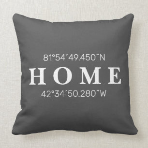 Custom Home Coordinates Throw Pillow Charcoal Gray