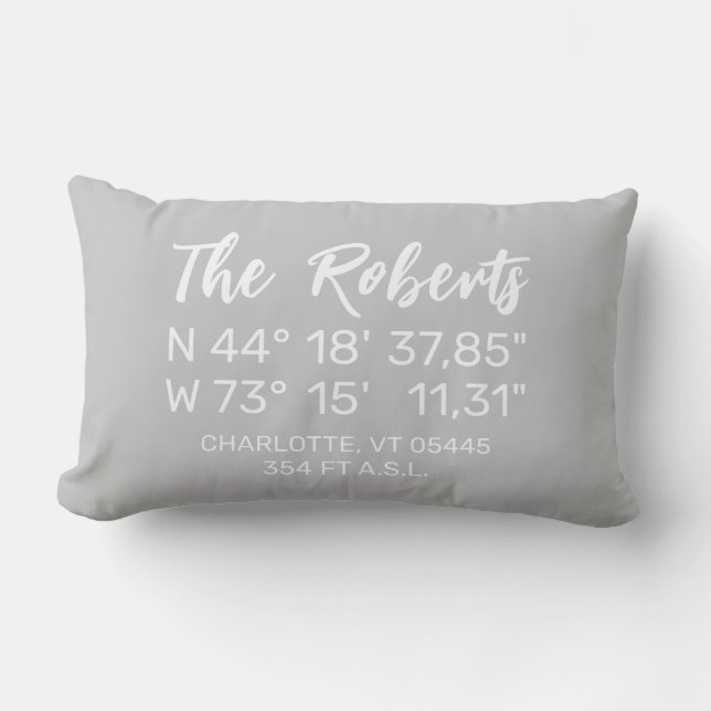 Custom Home GPS Coordinates Longitude Latitude |  Lumbar Cushion (Front)