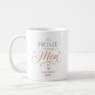 Custom Home Is Where Mum Is Rose Gold Typography Coffee Mug