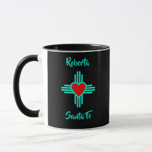 Custom Home Town & Name Zia Heart Black Gift Tea Mug
