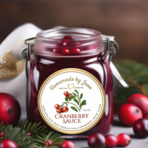 Custom Homemade CRANBERRY Sauce Heart Gold Frame Classic Round Sticker