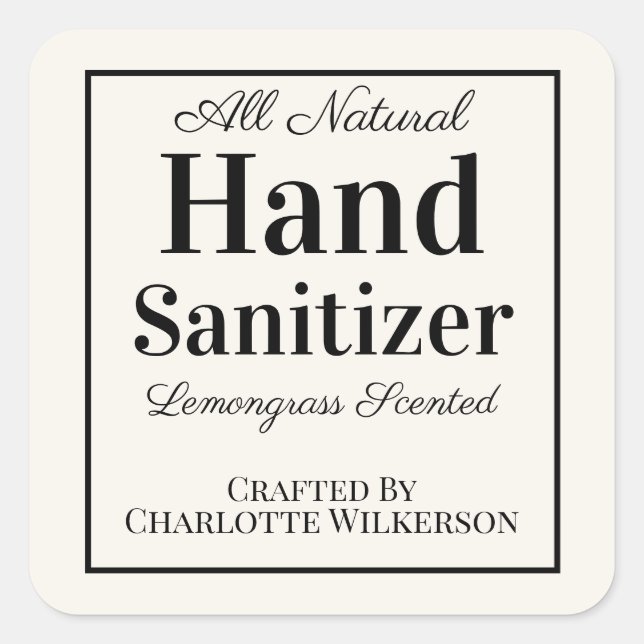 Custom Homemade Hand Sanitizer Simple Cream Square Sticker (Front)