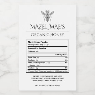 Custom Homemade Honey Nutrition Labels
