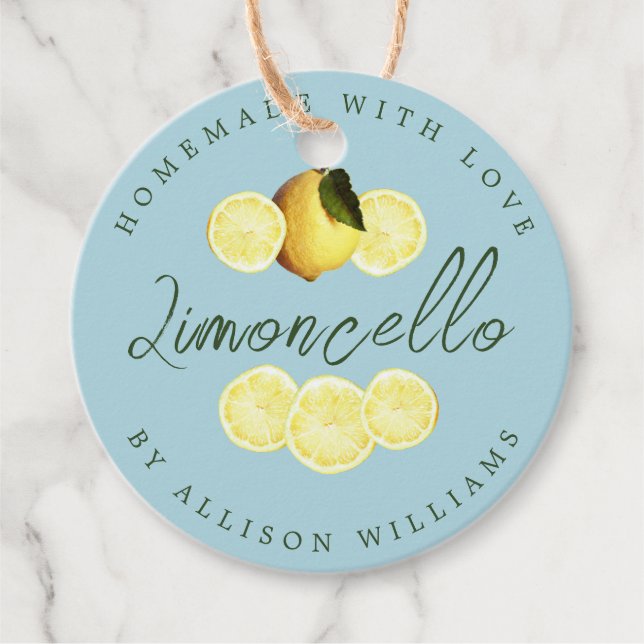 Custom Homemade Limoncello Blue Favour Tags (Front)