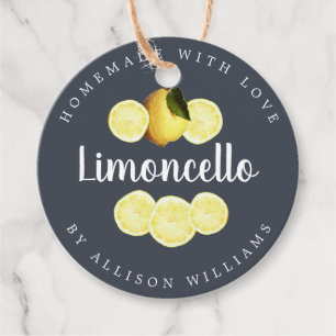 Custom Homemade Limoncello Dark Blue Bottle Favour Tags