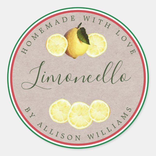 Custom Homemade Limoncello Italian Flag Kraft Classic Round Sticker (Front)