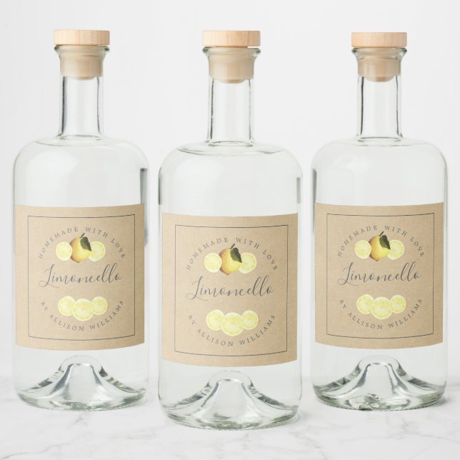 Custom Homemade Limoncello Kraft Paper Liquor Bottle Label (Bottles)