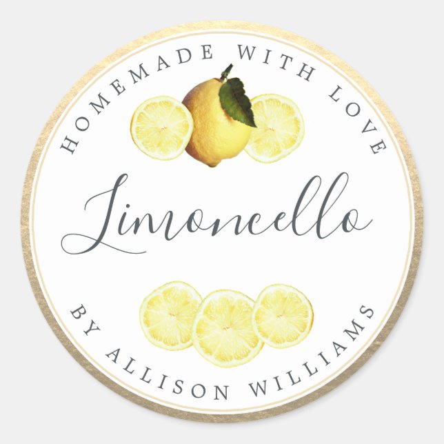 Custom Homemade Limoncello Label Champagne Gold (Front)