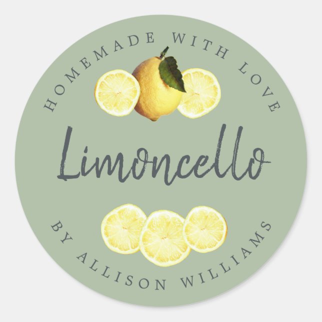 Custom Homemade Limoncello Label Laurel Green (Front)