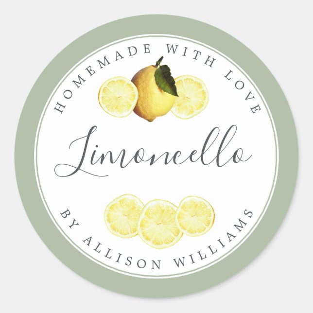 Custom Homemade Limoncello Label Laurel Green (Front)