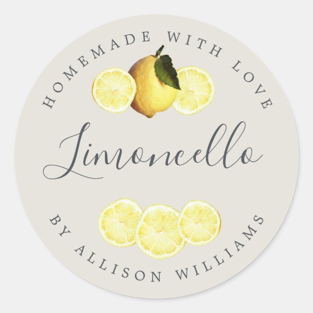 Custom Homemade Limoncello Label Light Grey (Front)