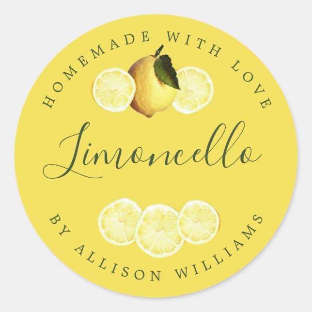 Custom Homemade Limoncello Label Yellow (Front)