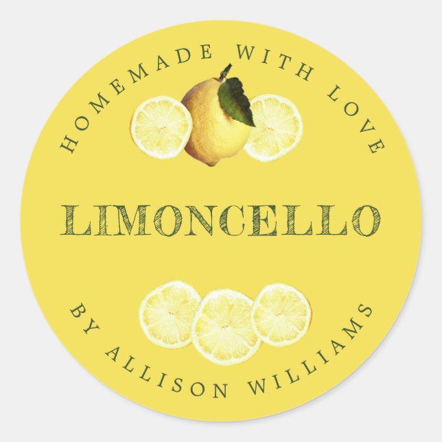 Custom Homemade Limoncello Label Yellow (Front)