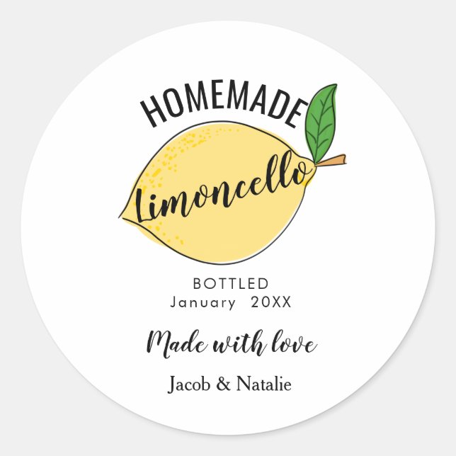 custom homemade limoncello wedding favor classic round sticker (Front)