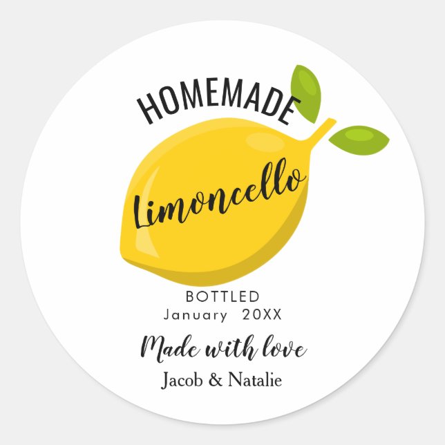 custom homemade limoncello wedding favor classic round sticker (Front)