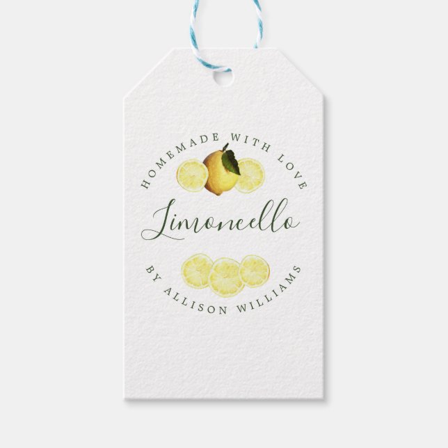 Custom Homemade Limoncello Yellow Gift Tags (Front)