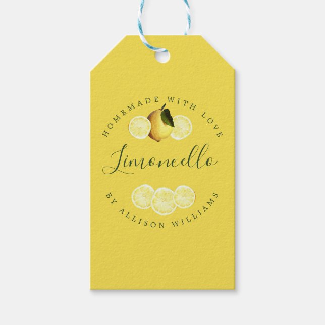 Custom Homemade Limoncello Yellow Gift Tags (Front)
