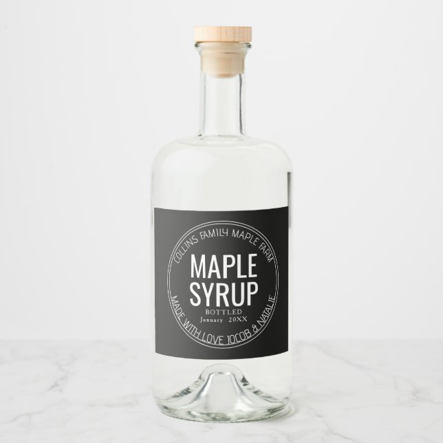 custom homemade maple syrup wedding favour liquor bottle label (Front)