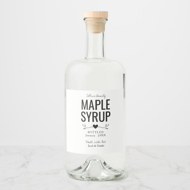 custom homemade maple syrup wedding favour liquor bottle label (Front)