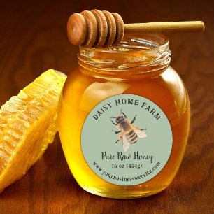 Custom Honey Jar Bee Apiary Sage Green Business Classic Round Sticker