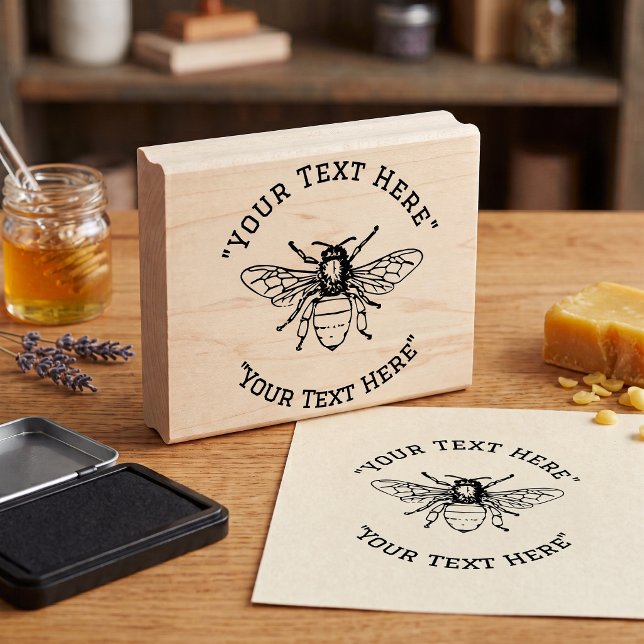 Custom Honeybee Text Rubber Stamp (A clean, custom touch for your packages.)