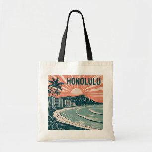 Custom Honolulu Waikiki Diamond Head Retro Travel Tote Bag