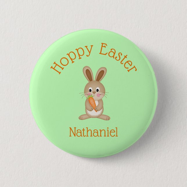 Custom Hoppy Easter Adorable Bunny with Carrot 6 Cm Round Badge (Front)
