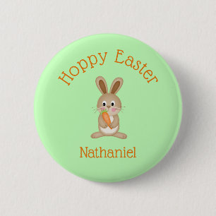 Custom Hoppy Easter Adorable Bunny with Carrot 6 Cm Round Badge