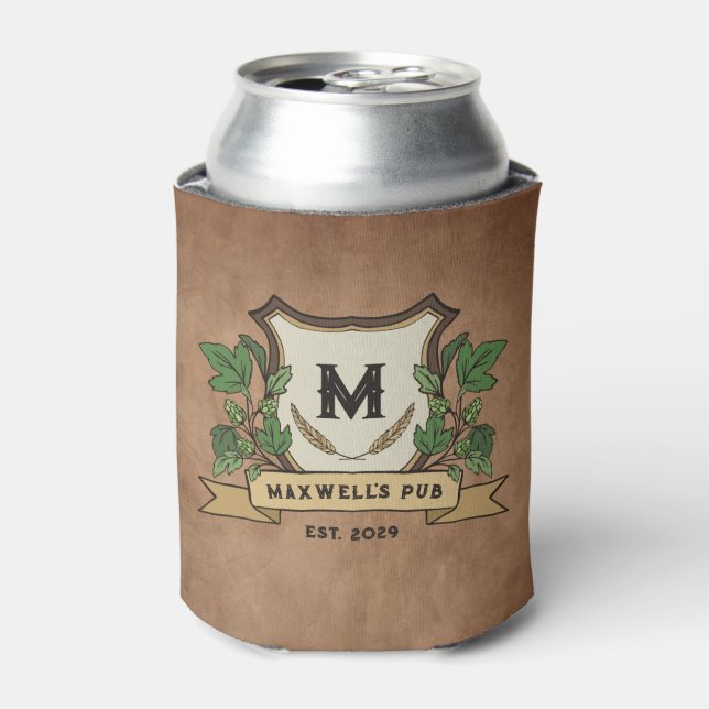 Custom Hops Barley Monogram Weathered Your Pub  Can Cooler (Can Front)