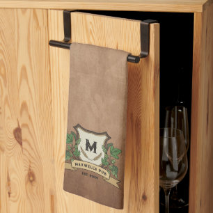 Custom Hops Barley Monogram Weathered Your Pub  Tea Towel