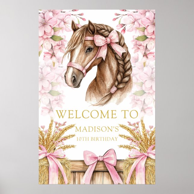 Custom Horse Design with Cherry Blossoms & Hay Poster (Front)