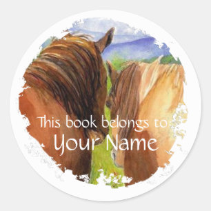 Custom Horse, Equestrian, Book Plate Classic Round Sticker