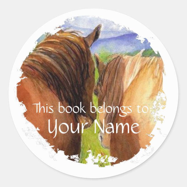 Custom Horse, Equestrian, Book Plate Classic Round Sticker (Front)