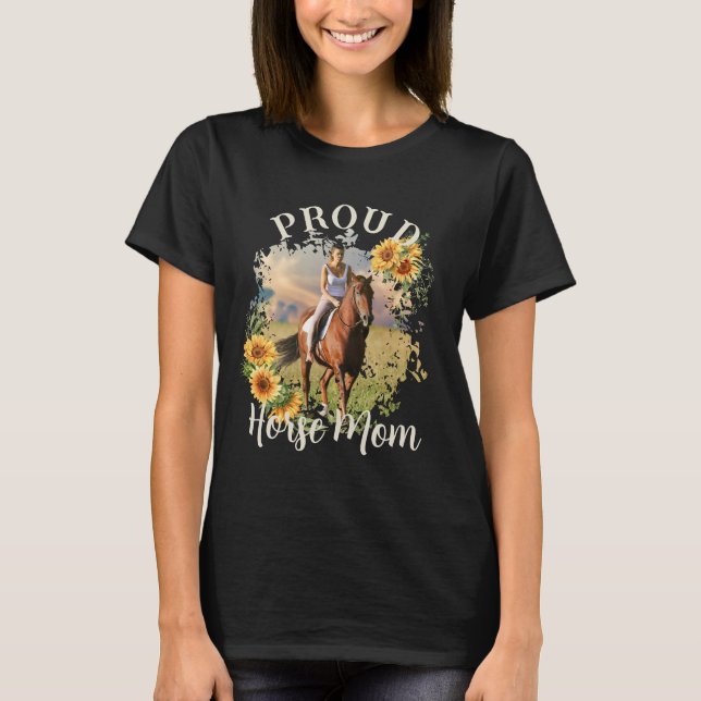 Custom Horse Pet Photo Text Sunflower Accent T-Shirt (Front)