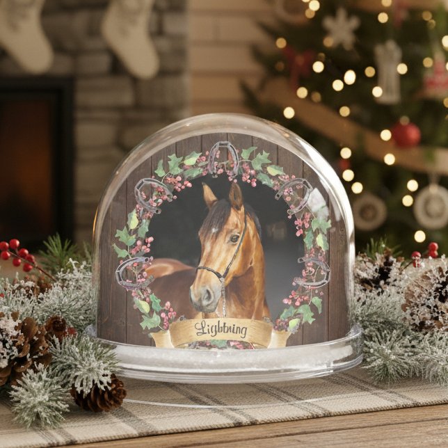 Custom Horse Photo Rustic Christmas Snowglobe (Creator Uploaded)