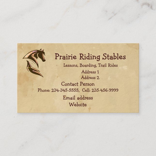 Custom Horse Riding Stables Animal Business Card (Front)