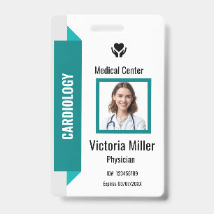 Custom Hospital Employee ID Logo & Photo   Teal  Badge